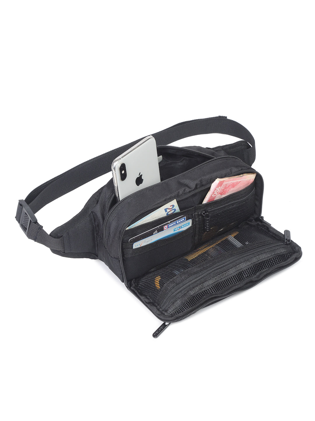 Delsey Paris TN Organised Belt Bag Travel Waist Pack in Black