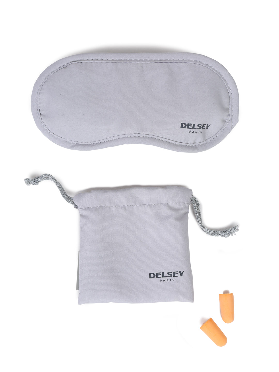 Delsey Paris Eye Mask and Earplugs Travel Sleep Set in Grey with pouch