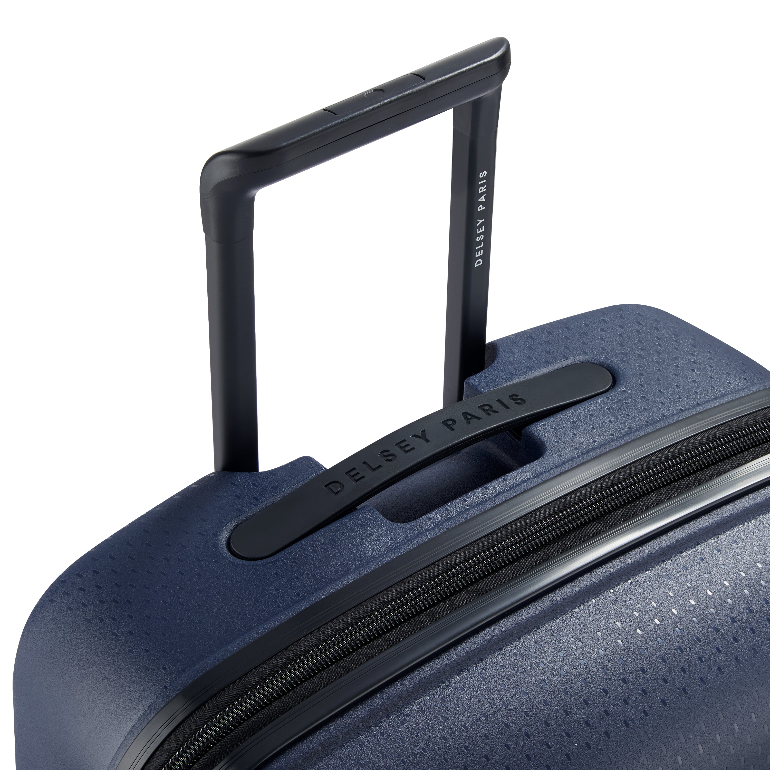 Delsey Paris Belmont Plus 71cm Large Expandable Check-in Suitcase in Navy- telescopic handle in detail