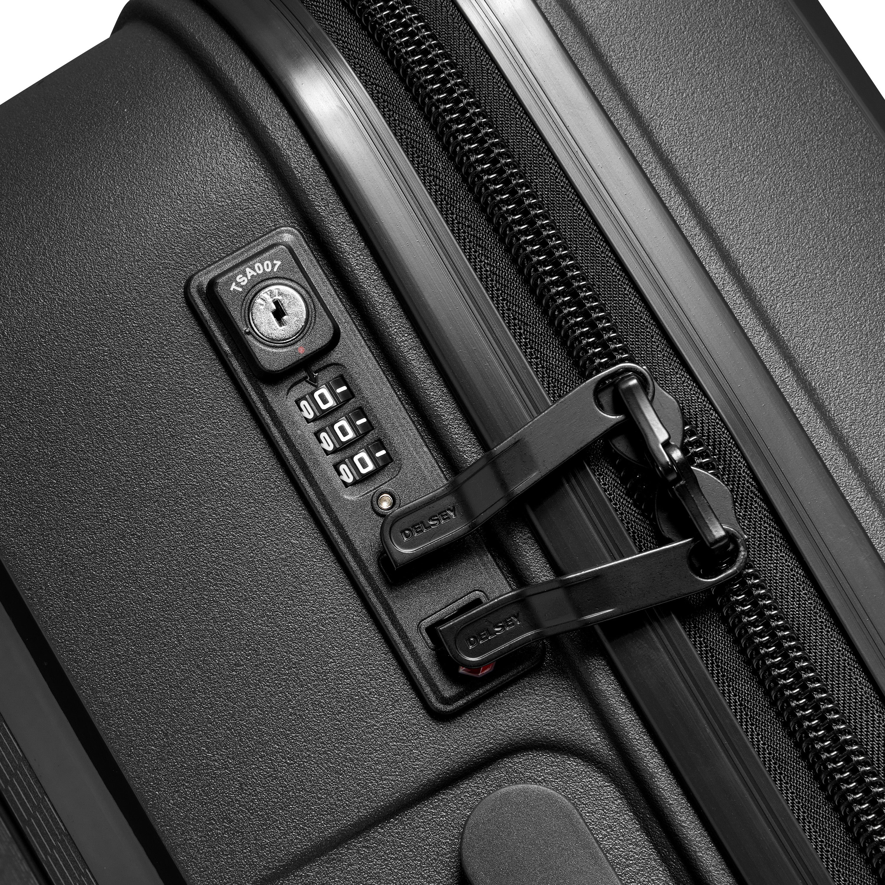 Delsey Paris Belmont Plus 55cm Expandable Cabin Carry-On Suitcase in Black-TSA lock in detail