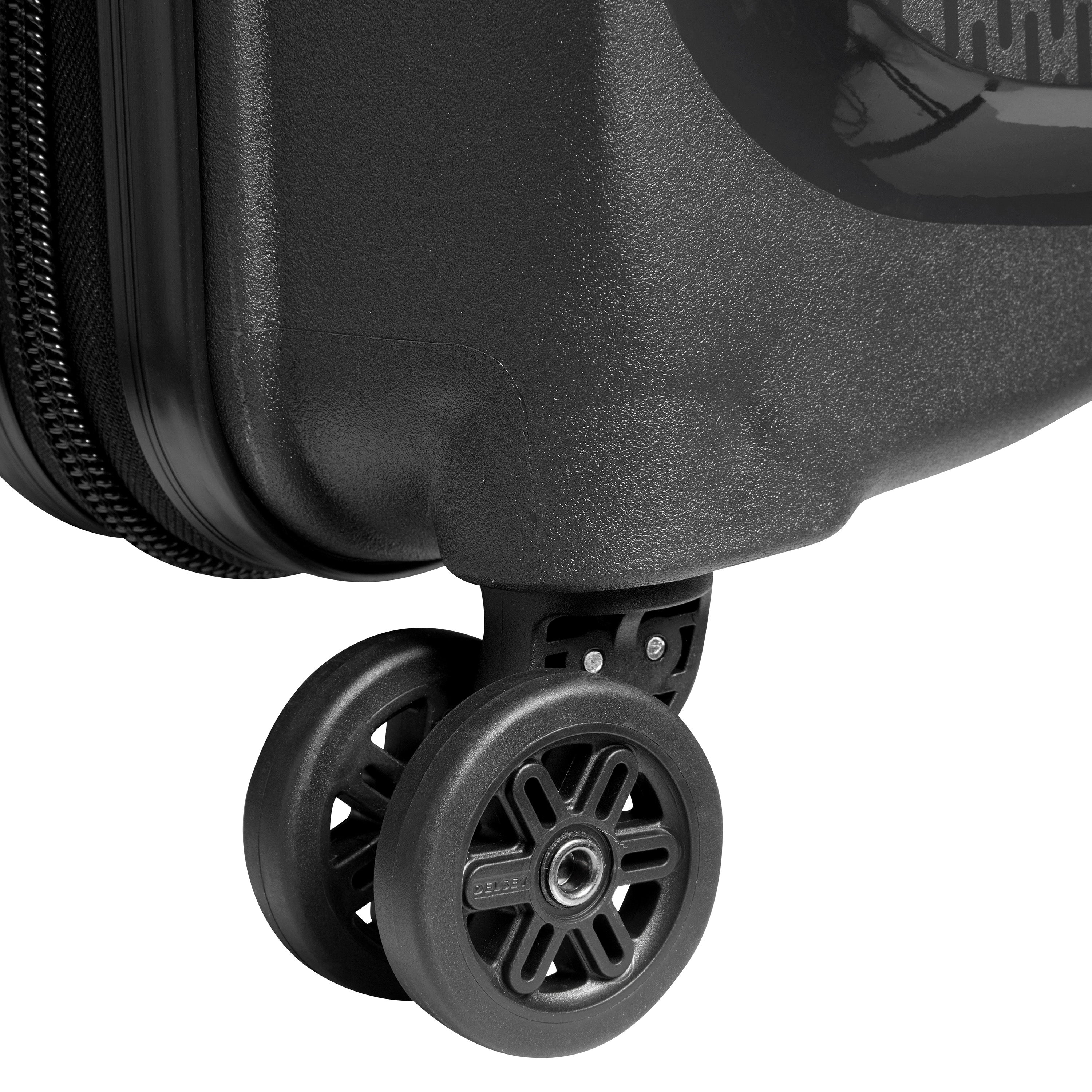 Delsey Paris Belmont Plus 55cm Expandable Cabin Carry-On Suitcase in Black-Wheel in detail