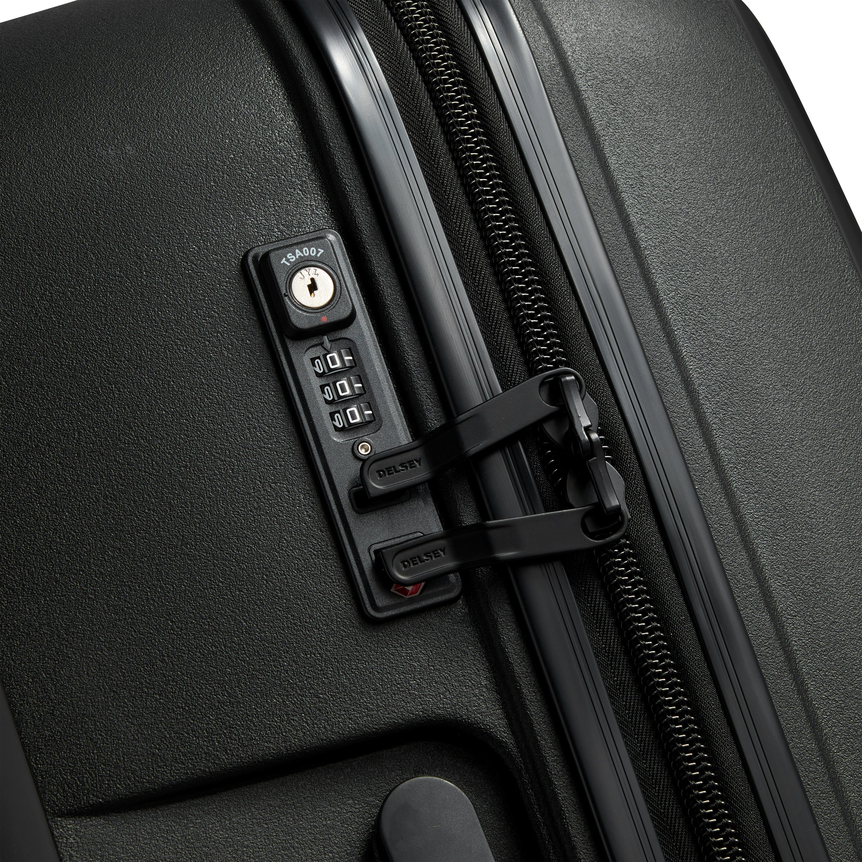 Delsey Paris Belmont Plus 71cm Large Expandable Check-in Suitcase in Black- TSA lock in detail