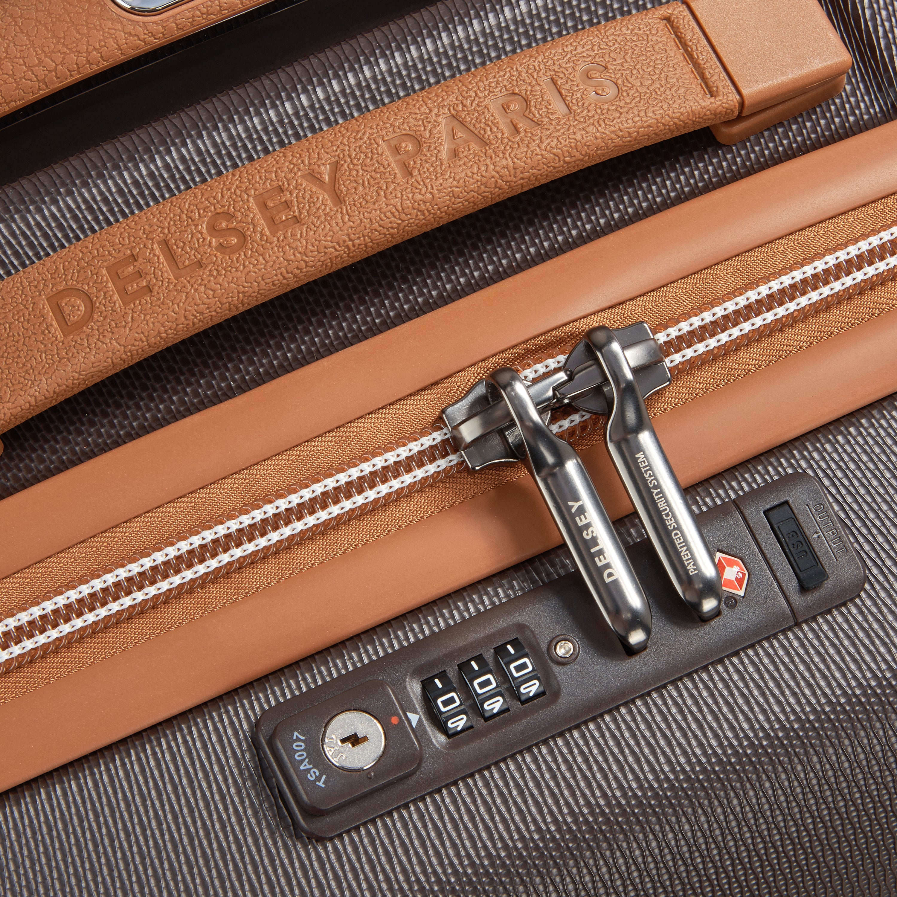 Delsey Paris Chatelet Air 2.0 carry-on suitcase S 55cm in Brown-TSA lock detail
