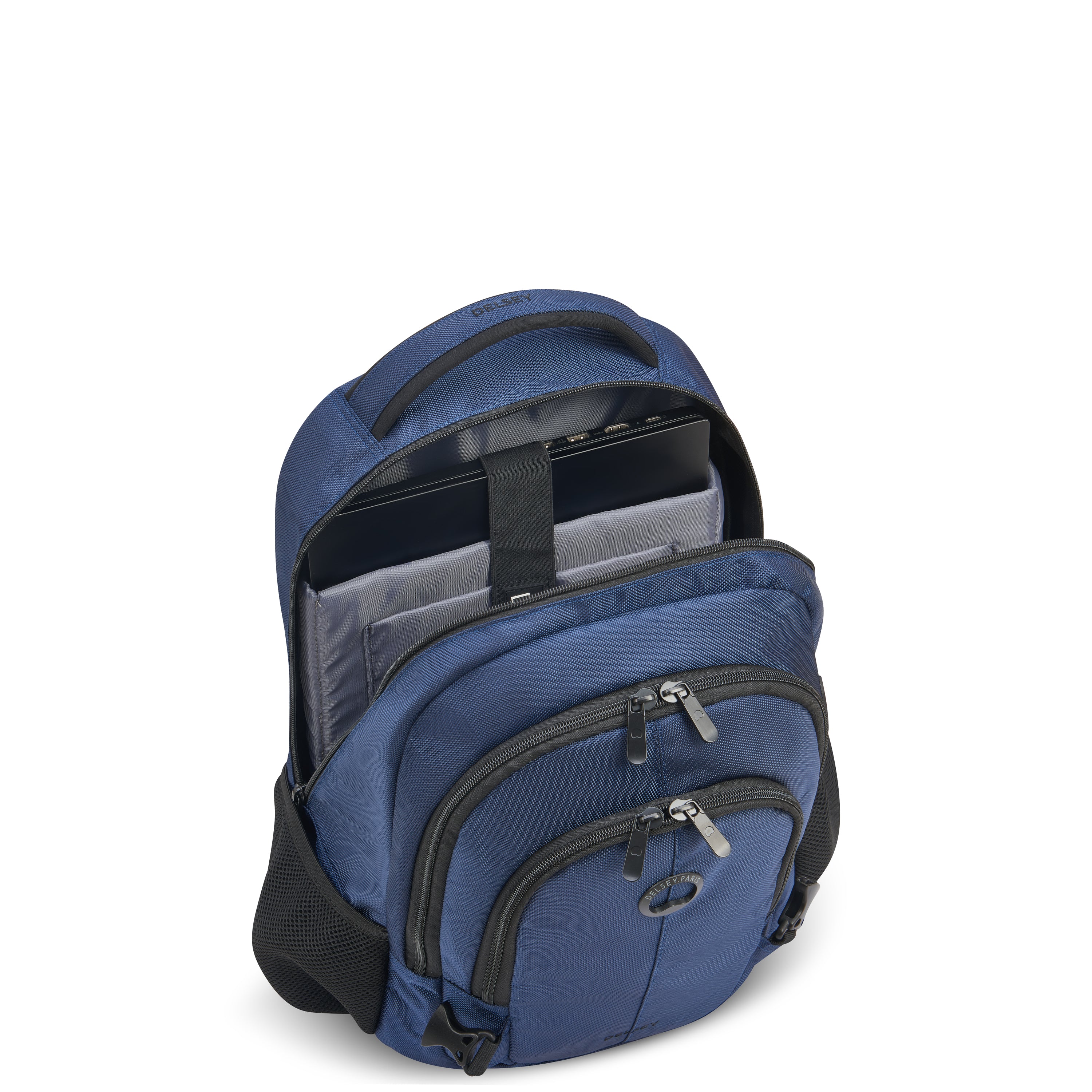 Delsey Paris Element Navigator 2CPT backpack for 15.6 inch laptop in Navy Blue-side view