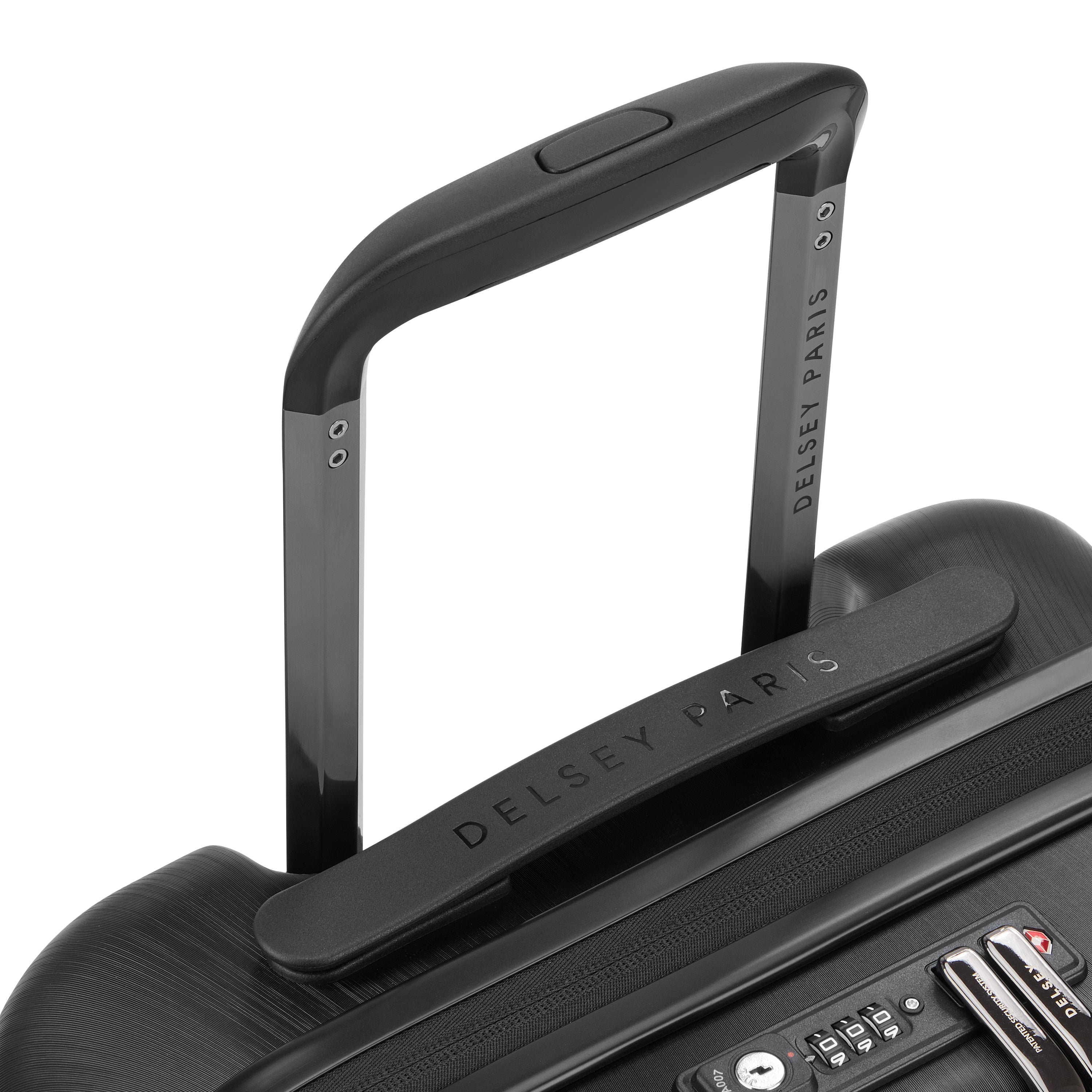 Delsey Paris Freestyle 55cm Expandable Front-Opening Cabin Suitcase in Black-telescopic handle in detail