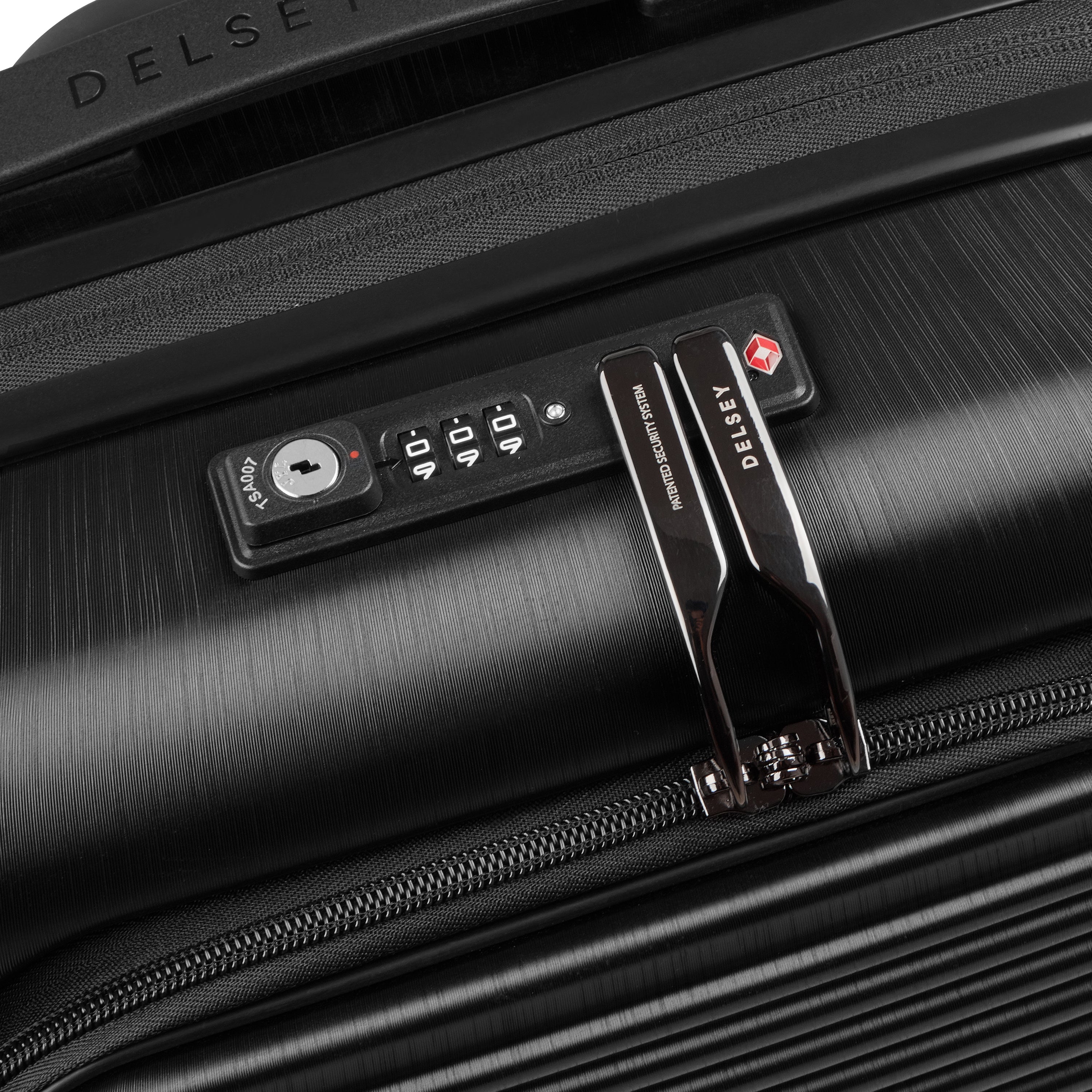 Delsey Paris Freestyle 55cm Expandable Front-Opening Cabin Suitcase in Black-TSA lock in detail