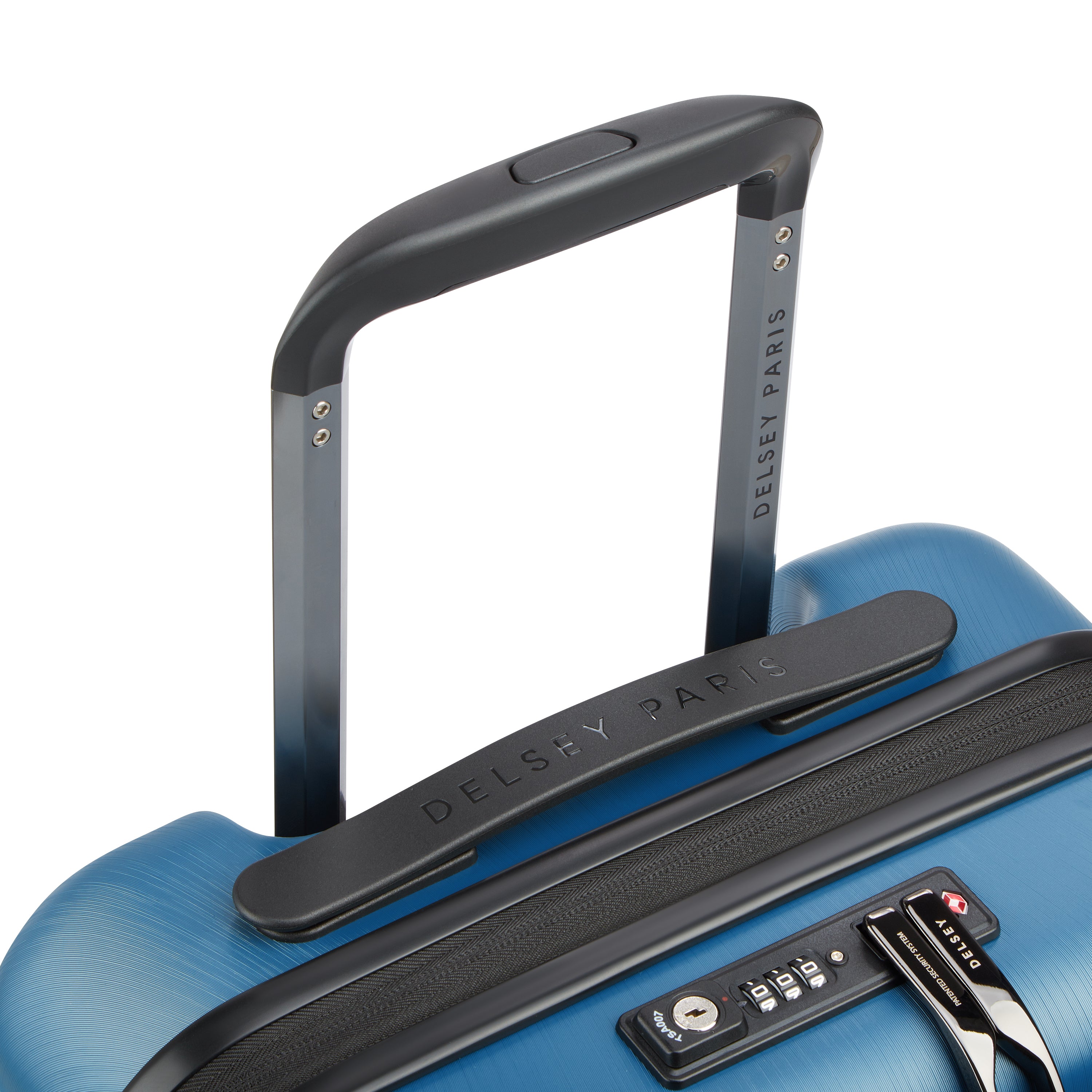 Delsey Paris Freestyle 55cm Expandable Front-Opening Cabin Suitcase in Blue-telescopic handle in detail