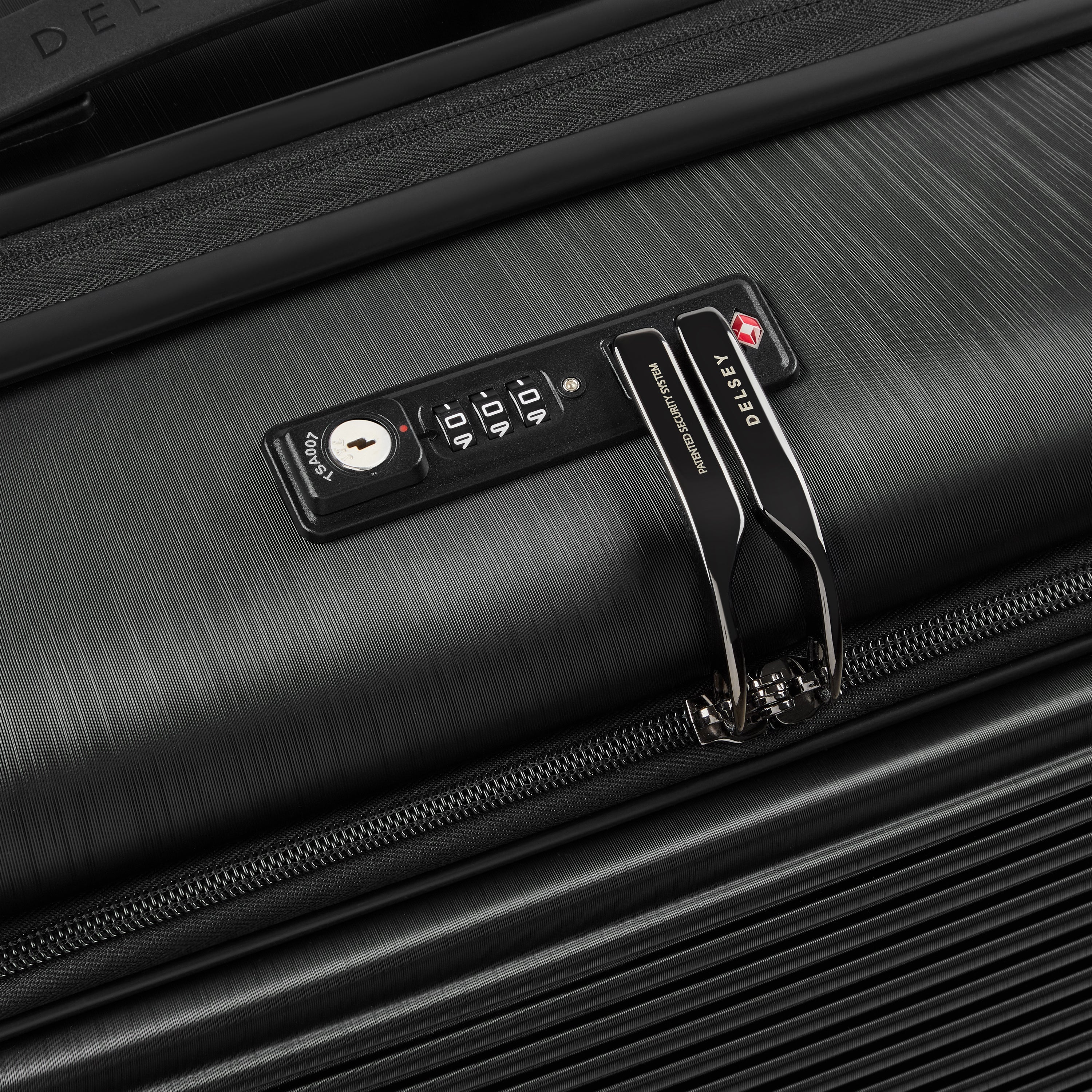 Delsey Paris Freestyle 66cm Expandable Front-Opening Check-in Suitcase in Black-TSA lock in detail