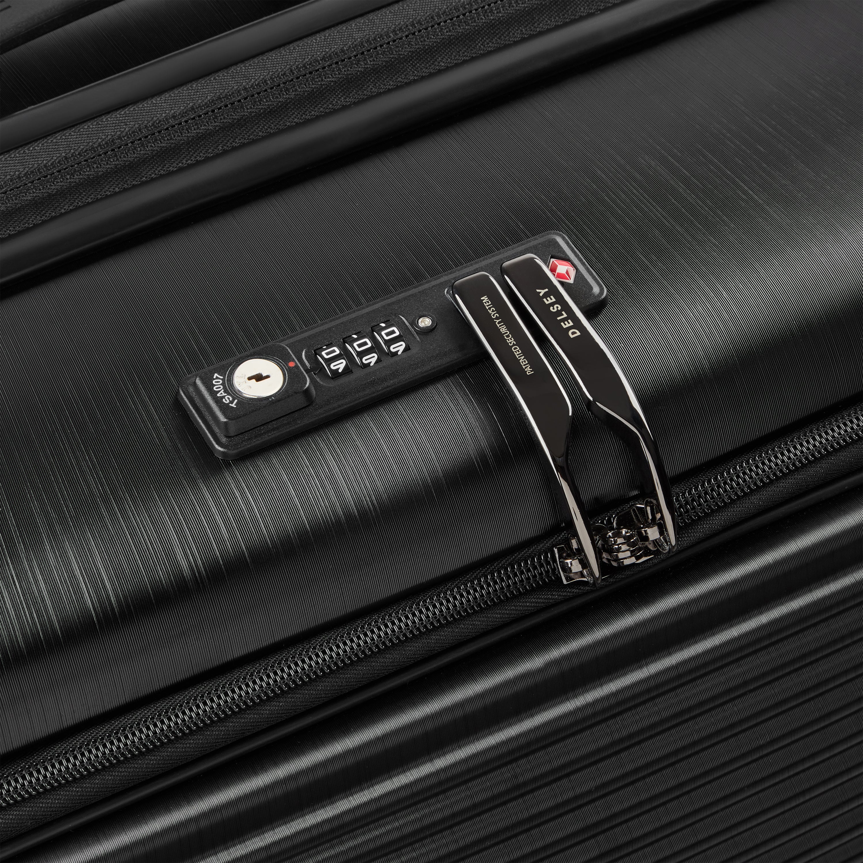 Delsey Paris Freestyle 76cm Expandable Front-Opening Check-in Suitcase in Black-TSA lock in detail