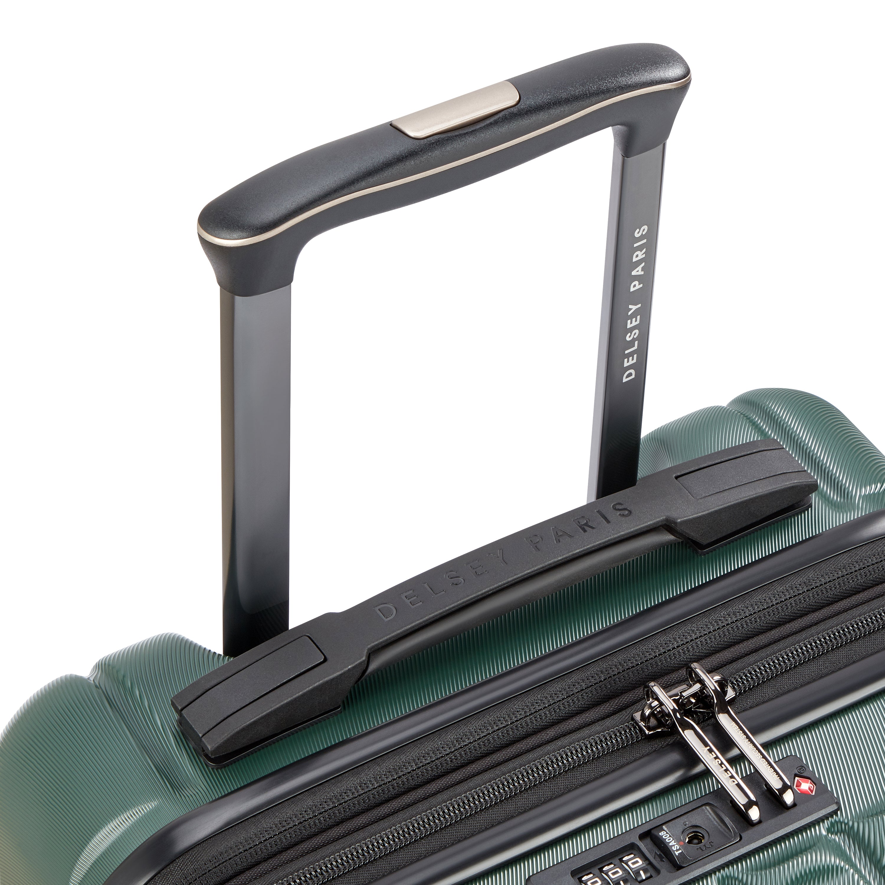 Delsey Paris Longitude cabin suitcase S 55cm expandable in Green-  telescopic handle detail