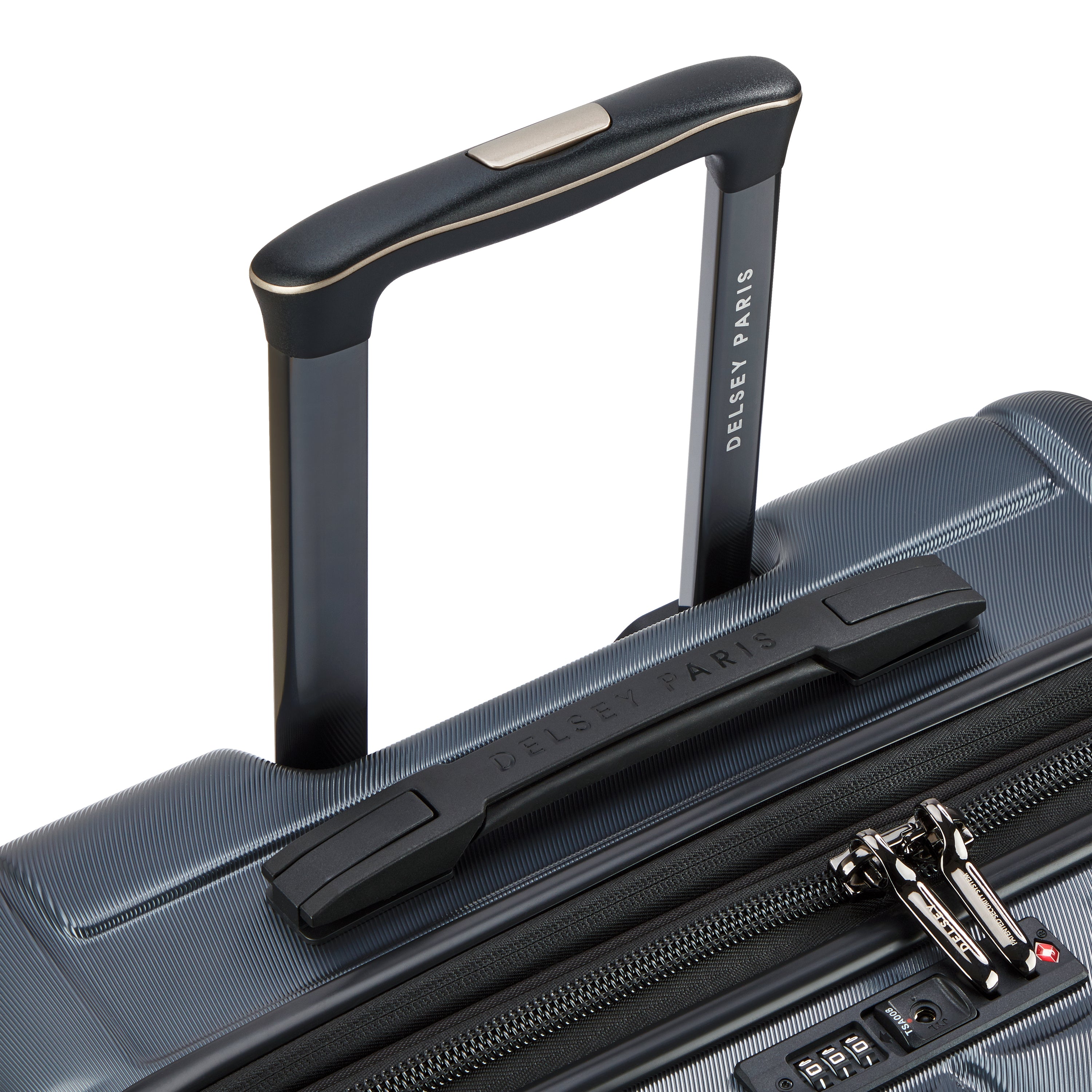 Delsey Paris Longitude 69cm Medium Expandable Check-in Suitcase in Anthracite- telescopic handle in detail