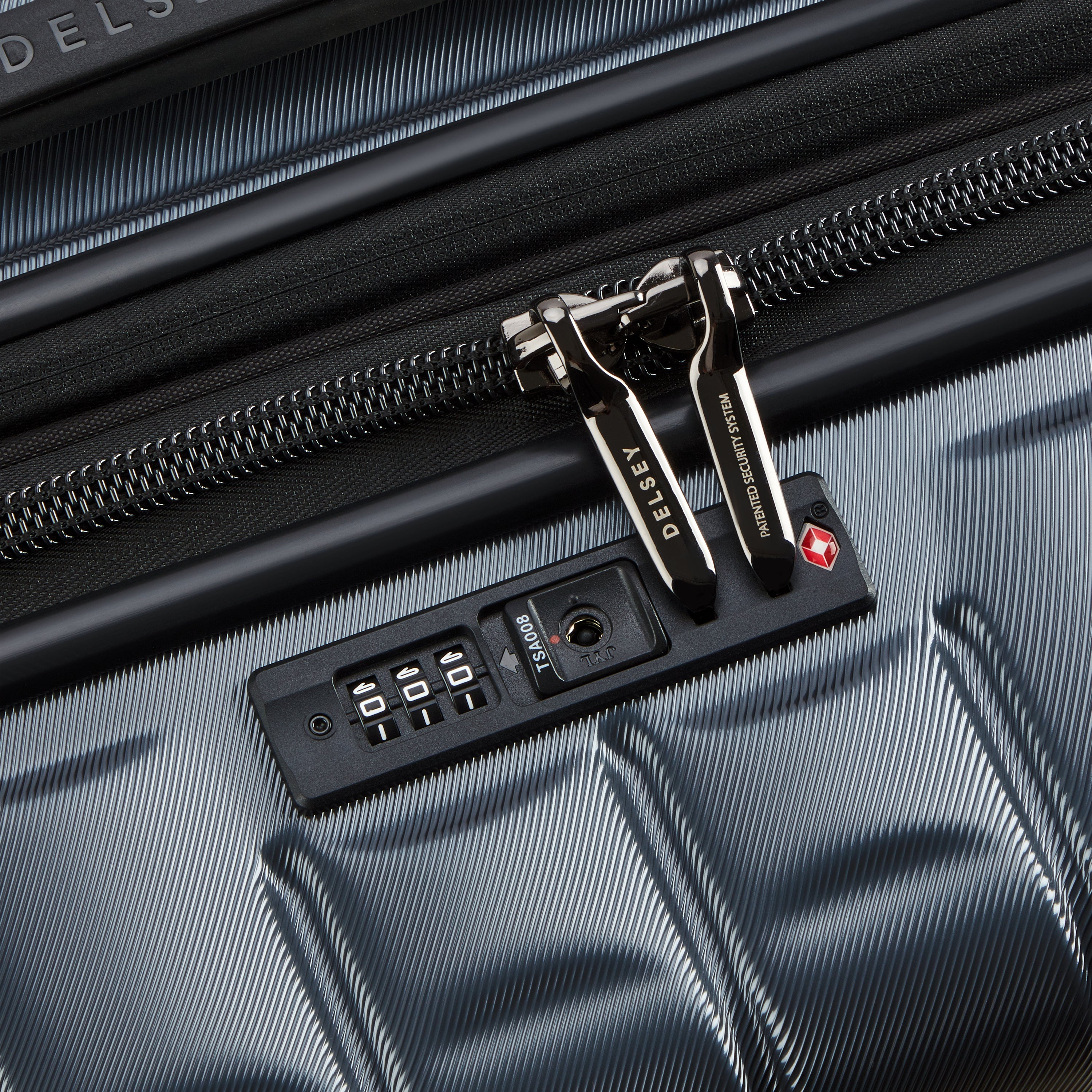Delsey Paris Longitude 69cm Medium Expandable Check-in Suitcase in Anthracite- TSA lock in detail
