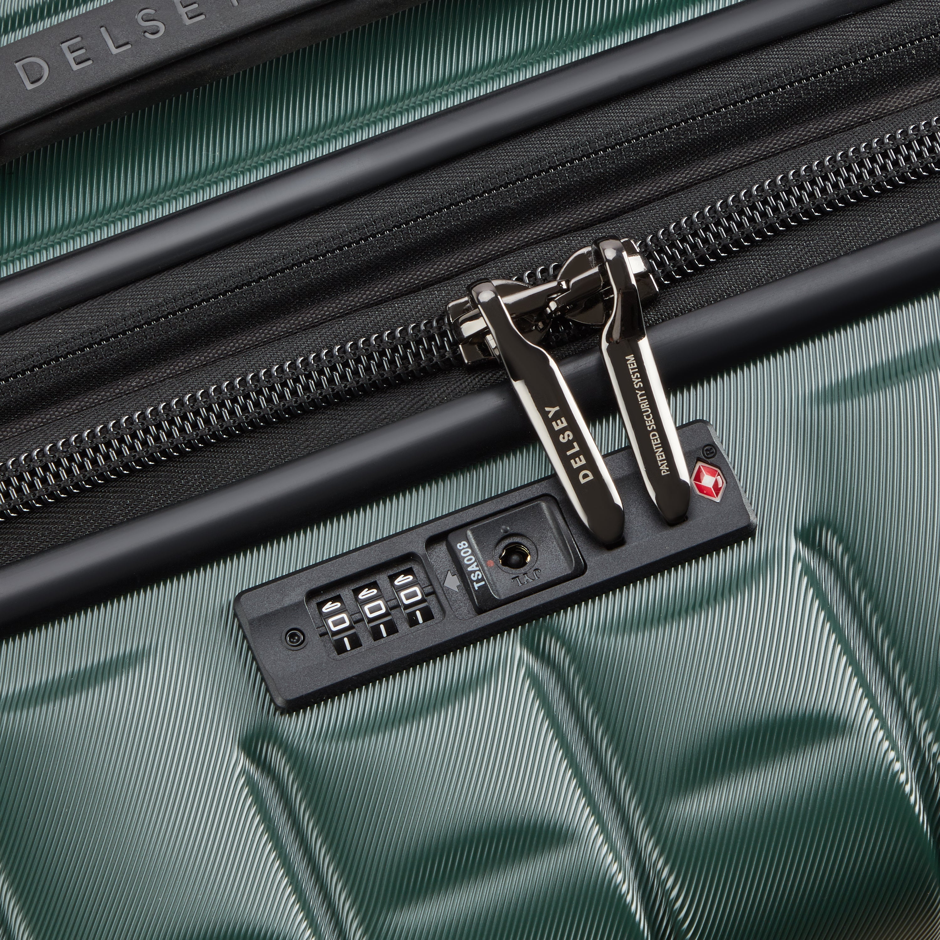 Delsey Paris Longitude 69cm Medium Expandable Check-in Suitcase in Green-TSA lock in detail