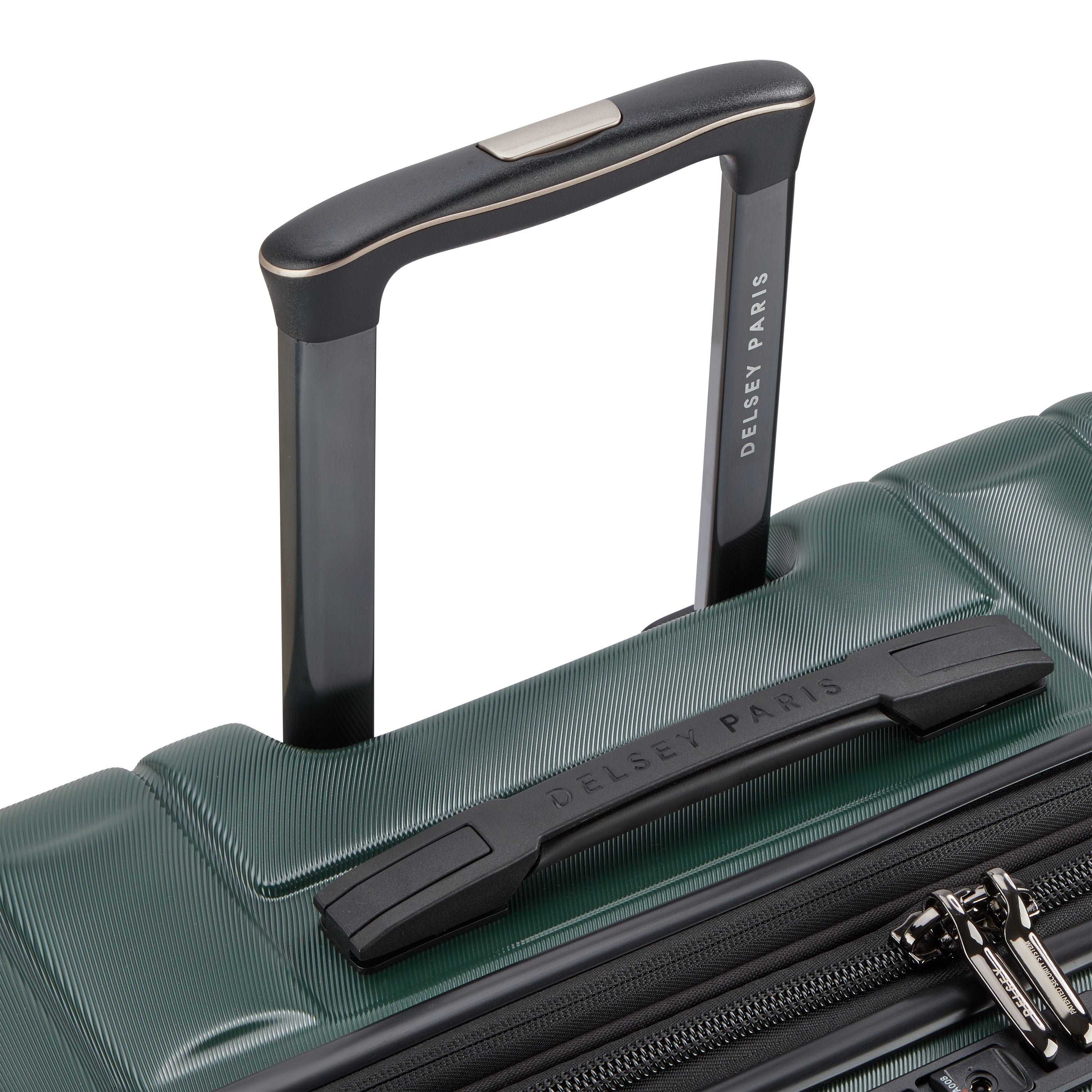 Delsey Paris Longitude 81cm XL Expandable Check-in Suitcase in Green- telescopic handle in detail