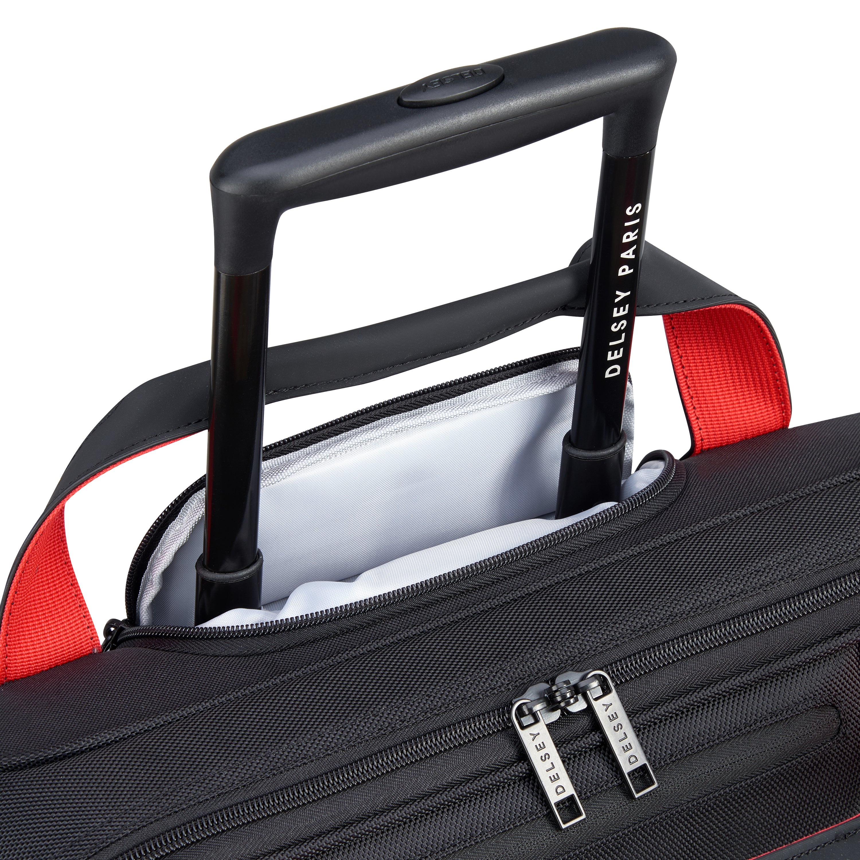 Delsey Paris Parvis Plus small overnighter business briefcase in black with laptop compartment-telesopic handle