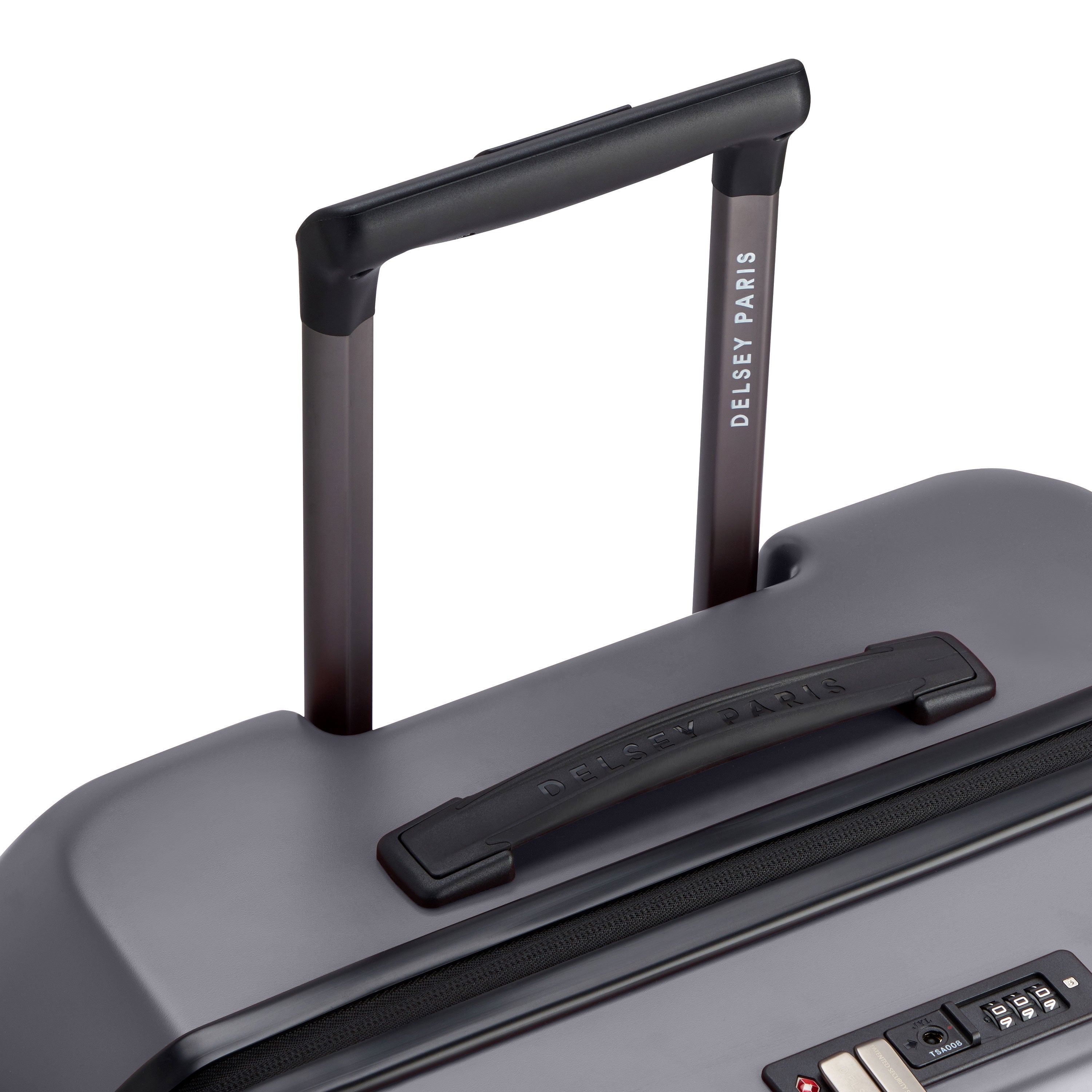 Delsey Paris Securitime Zip 66cm Expandable Check-in Suitcase in Anthracite-telescopic handle in detail