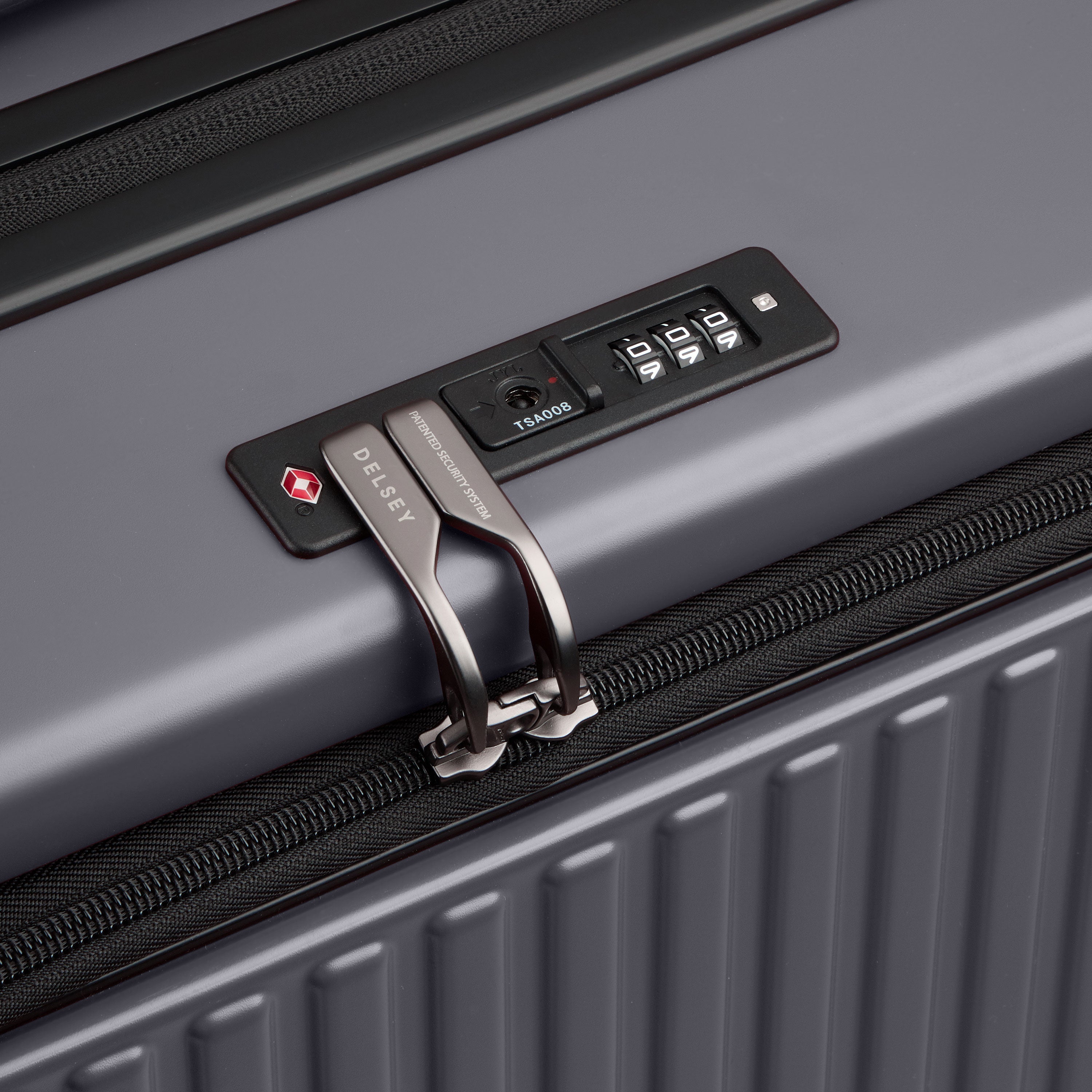 Delsey Paris Securitime Zip 66cm Expandable Check-in Suitcase in Anthracite-TSA lock in detail