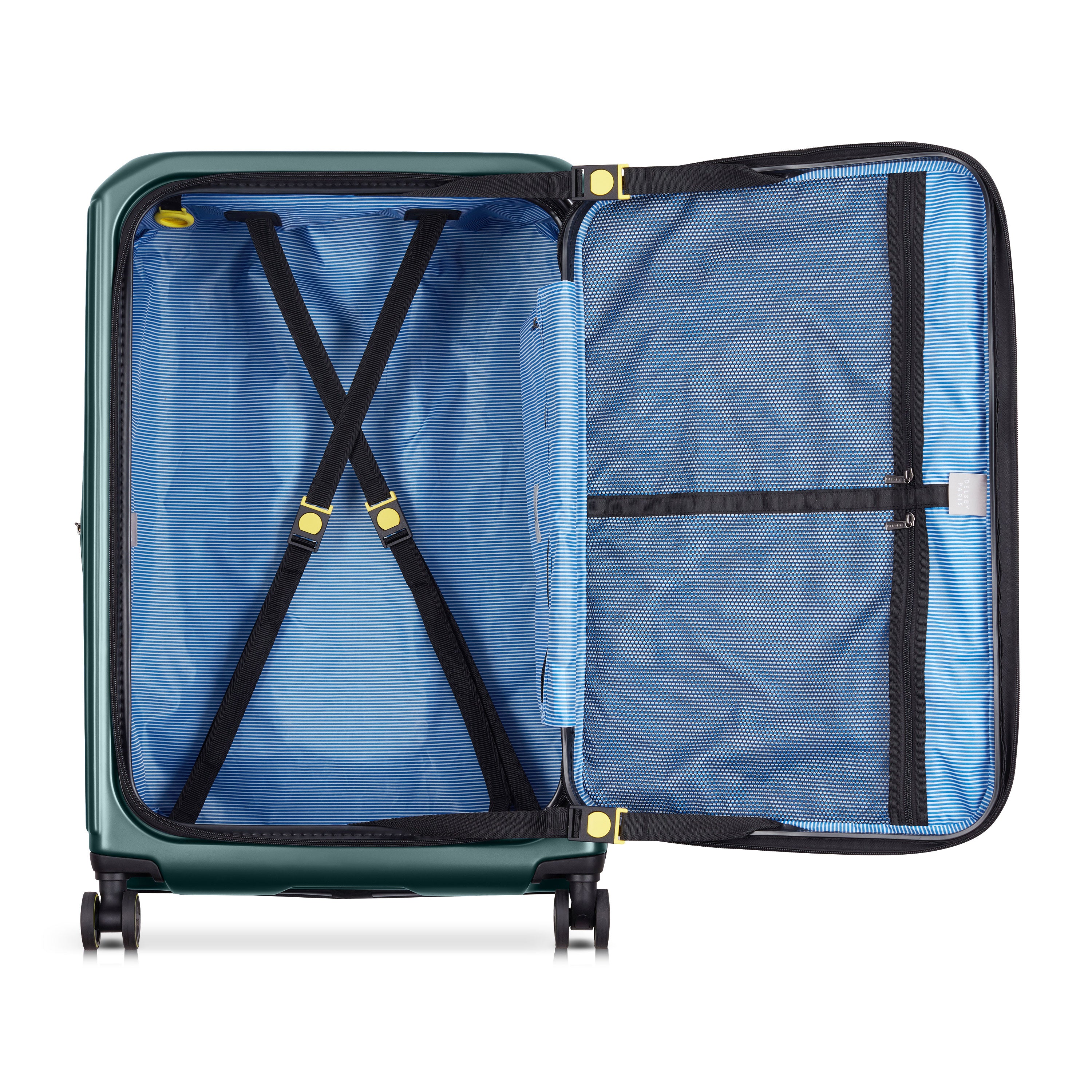 Delsey Paris Securitime Zip 77cm Expandable Check-in Suitcase in Deep Green-Interior in detail