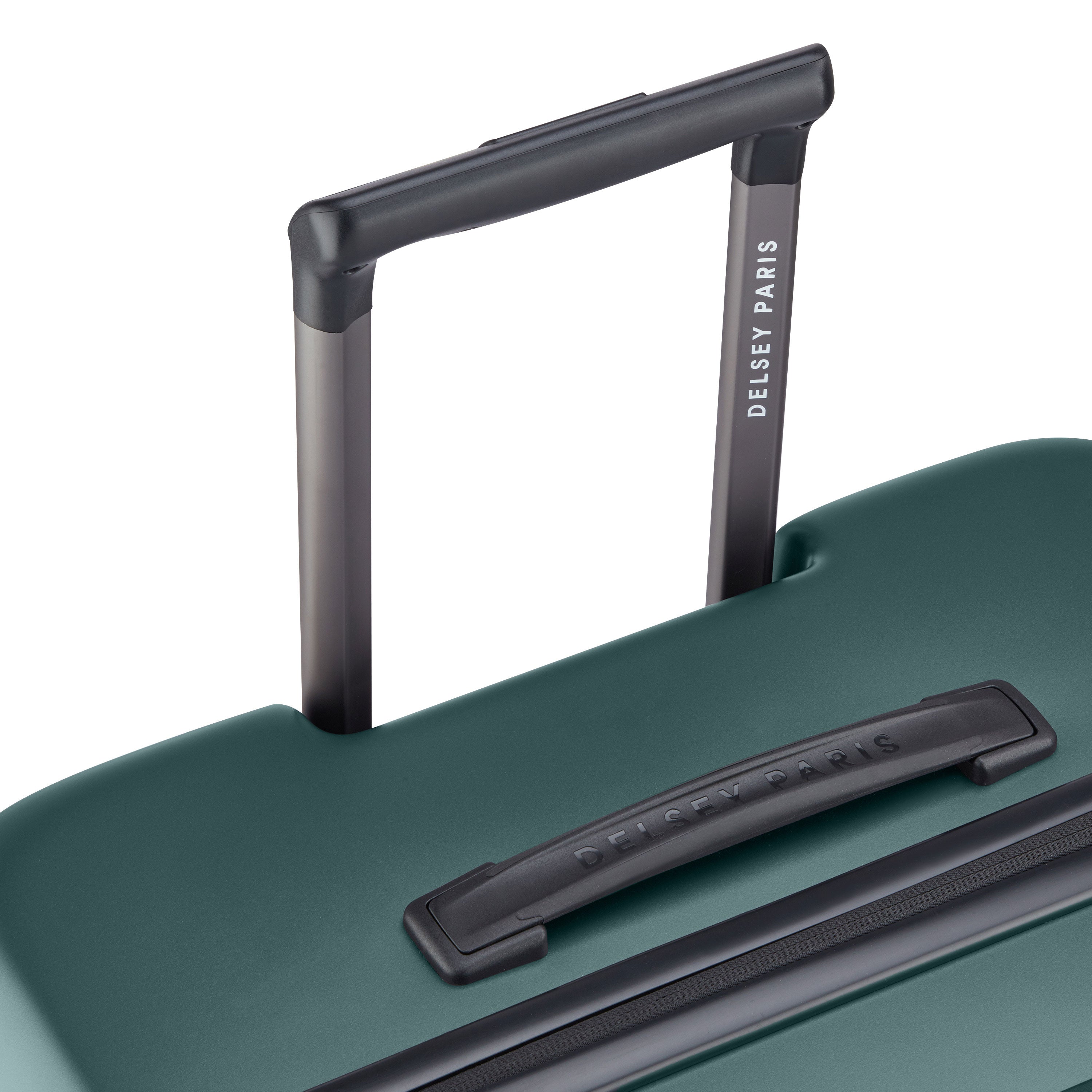 Delsey Paris Securitime Zip 77cm Expandable Check-in Suitcase in Deep Green-telescopic handle in detail