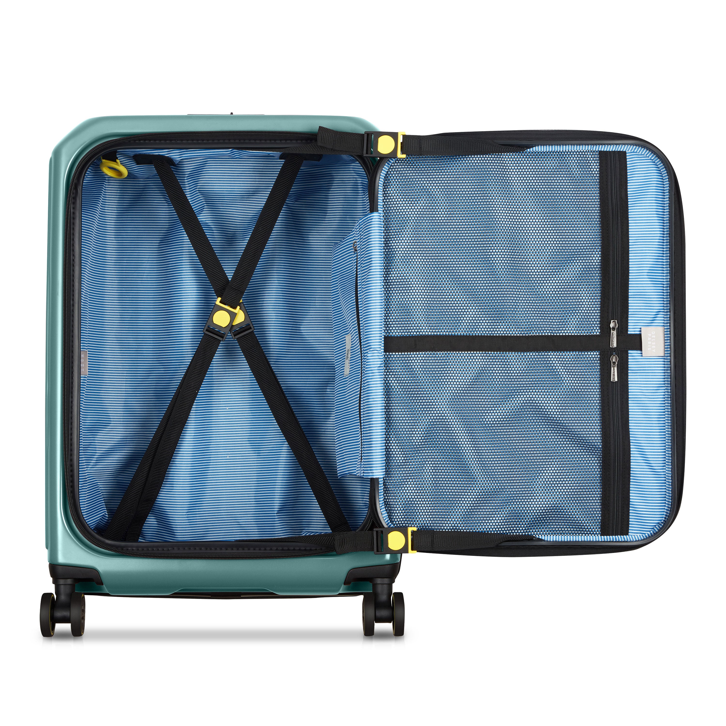 Delsey Paris Securitime Zip 66cm Expandable Check-in Suitcase in Deep Green- interior in detail
