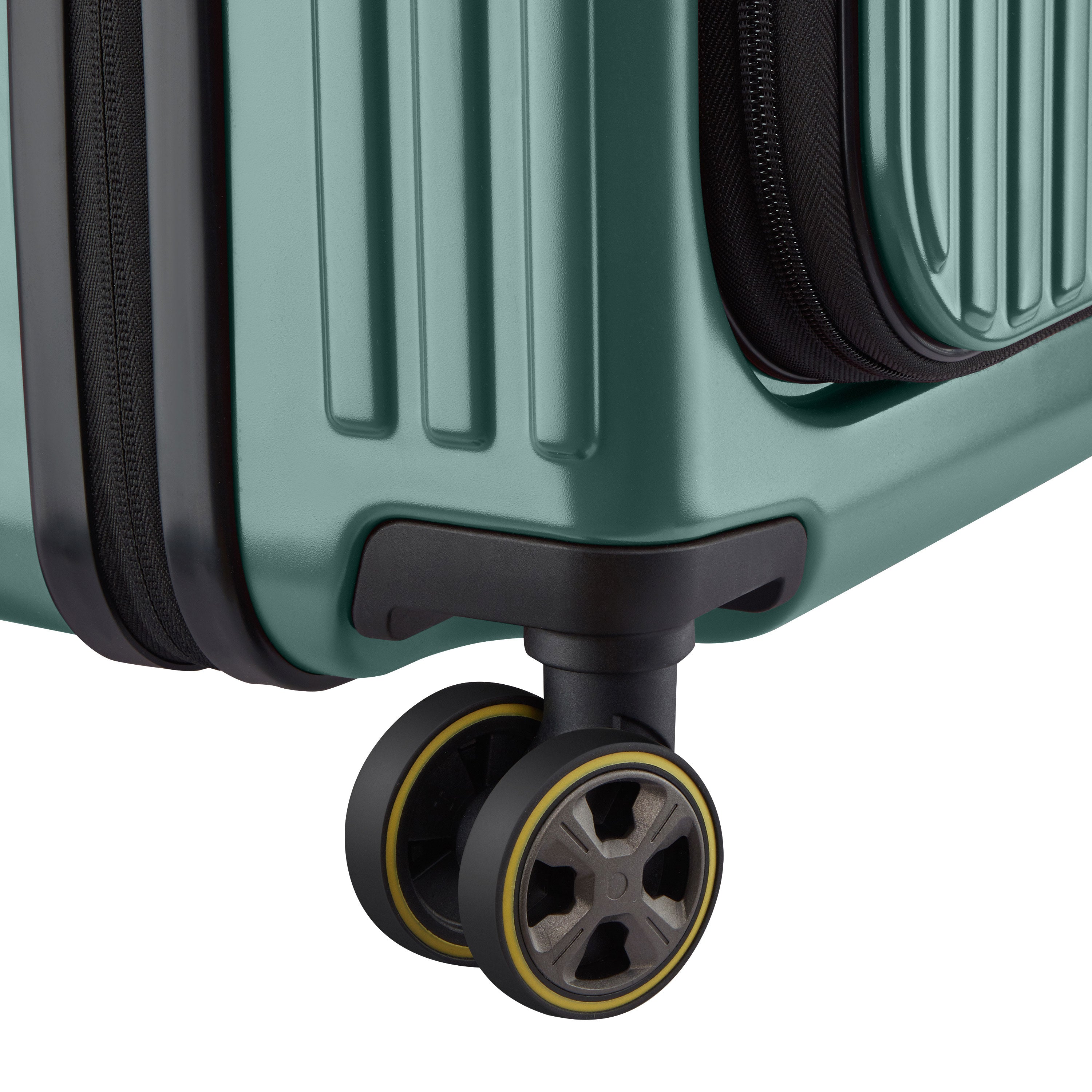 Delsey Paris Securitime Zip 66cm Expandable Check-in Suitcase in Deep Green- wheel in detail