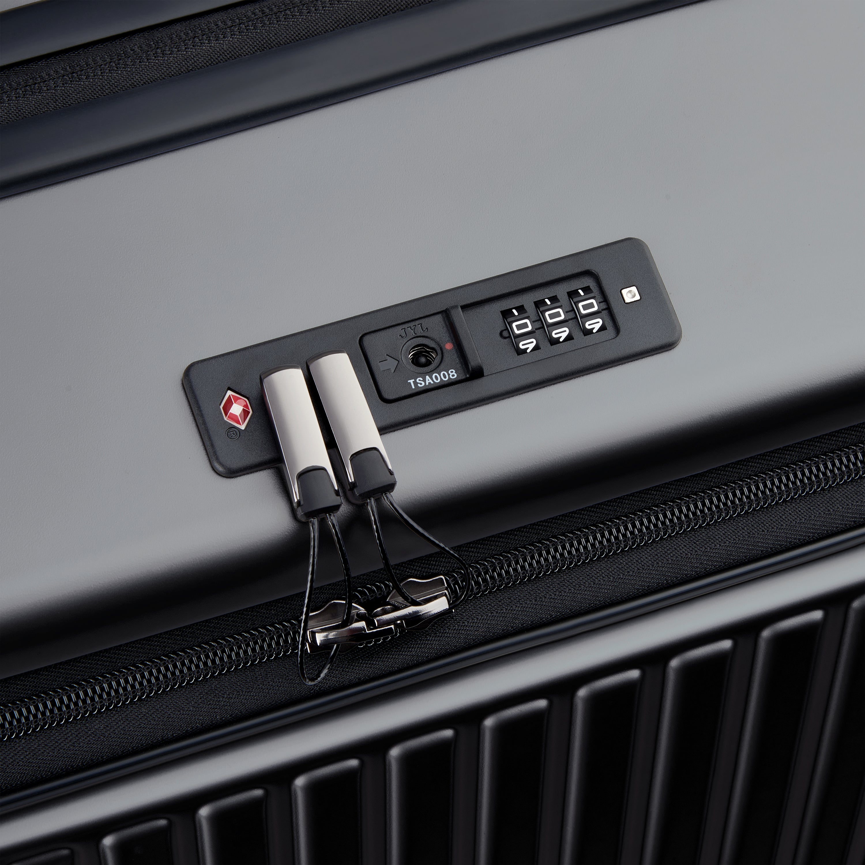 Delsey Paris Securitime Zip 77cm Expandable Check-in Suitcase in Anthracite-TSA lock in detail