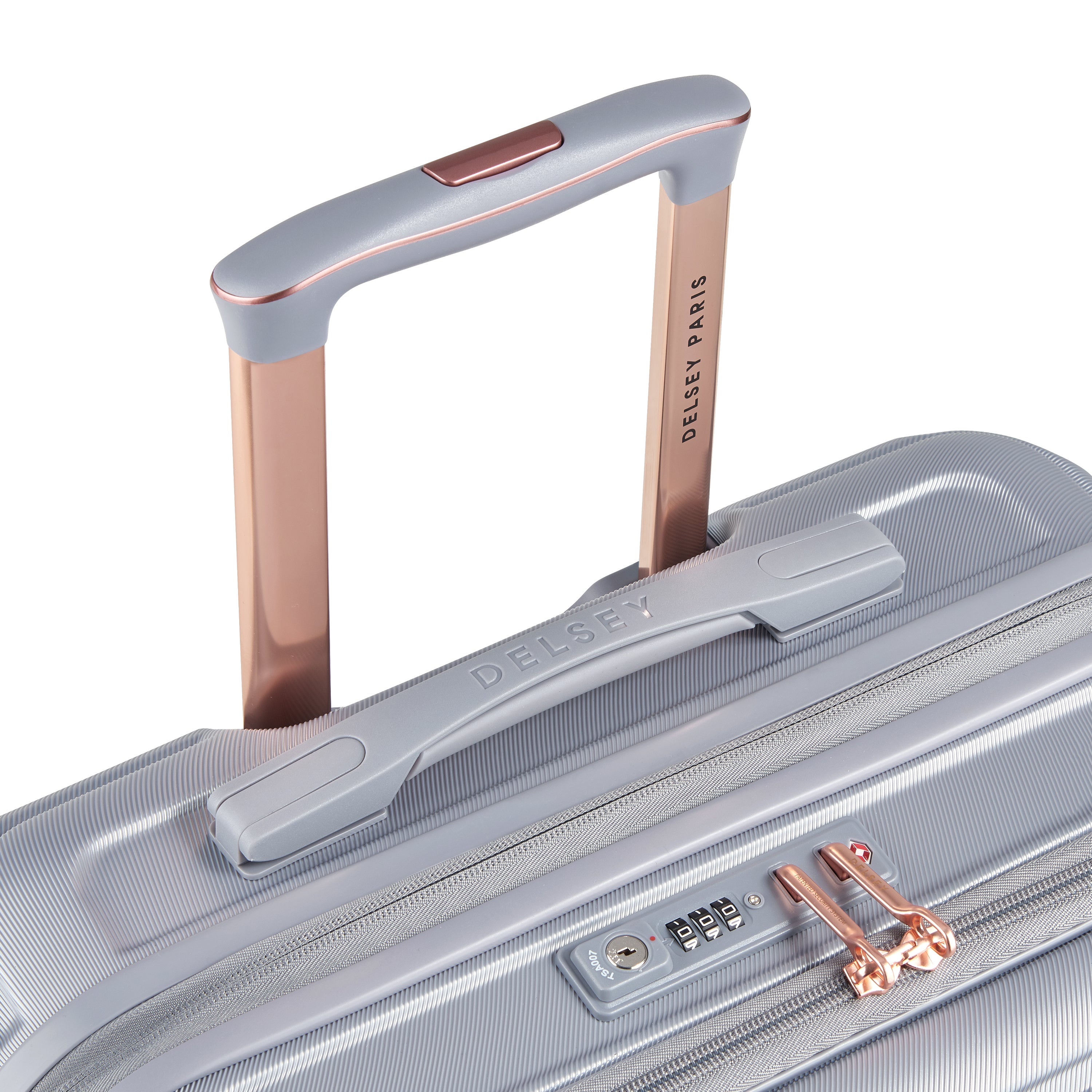 Delsey Paris Shadow 5.0 66cm Expandable Front-Opening Check-in Suitcase in Platinum-Telescopic handle in detail