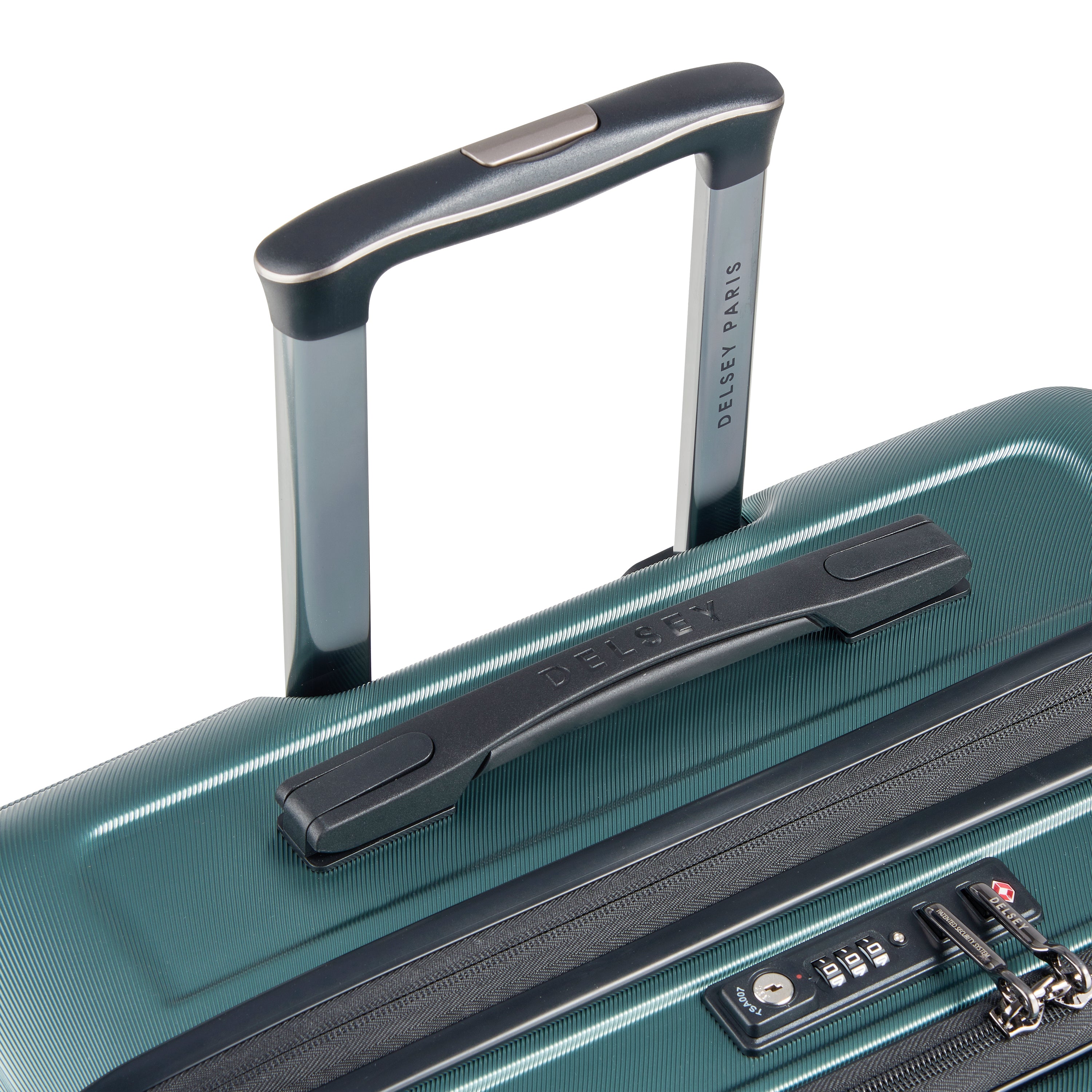 Delsey Paris Shadow 5.0 75cm Expandable Front-Open Check-in Suitcase in Green-telescopic handle in detail