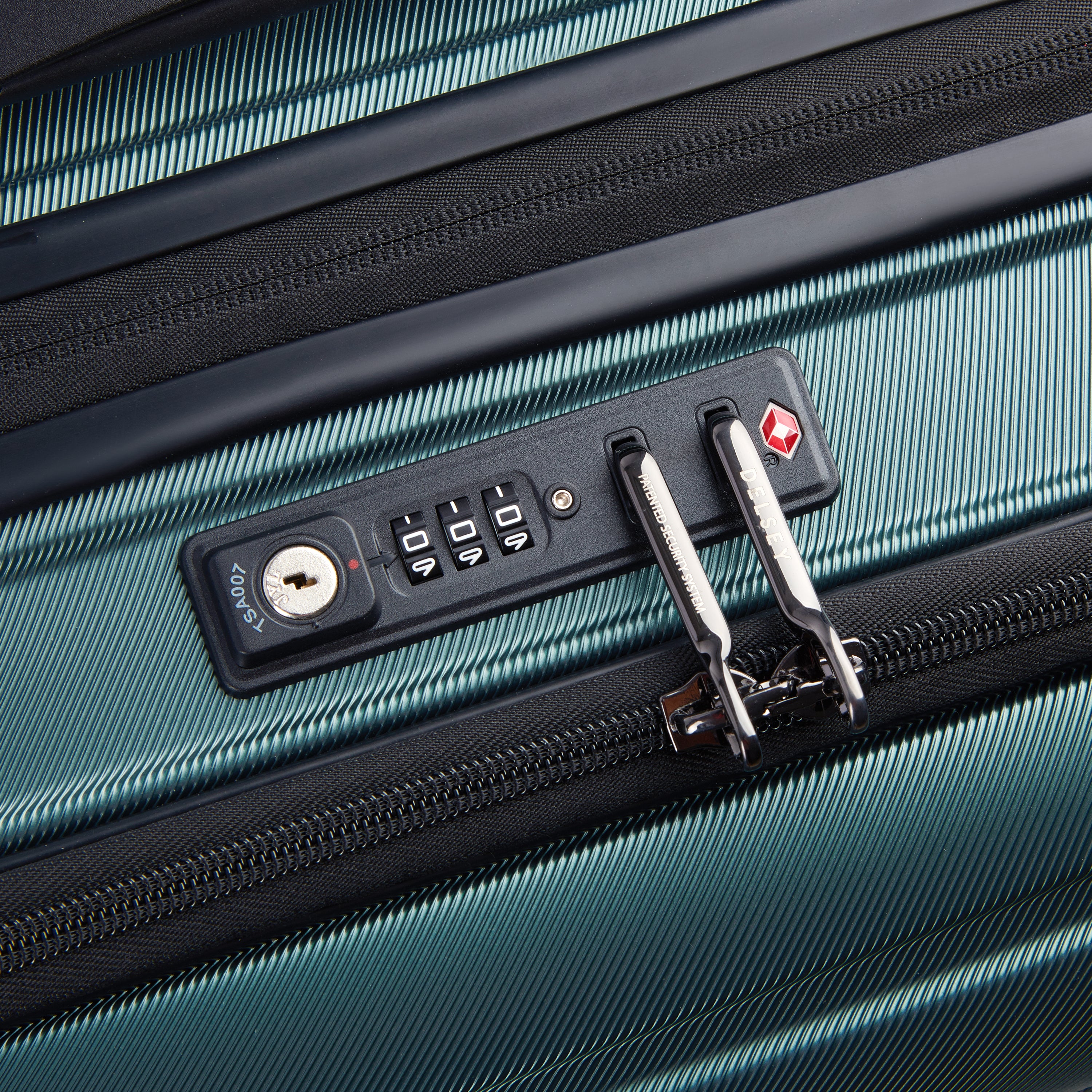 Delsey Paris Shadow 5.0 66cm Expandable Front-Opening Check-in Suitcase in Green-TSA lock in detail