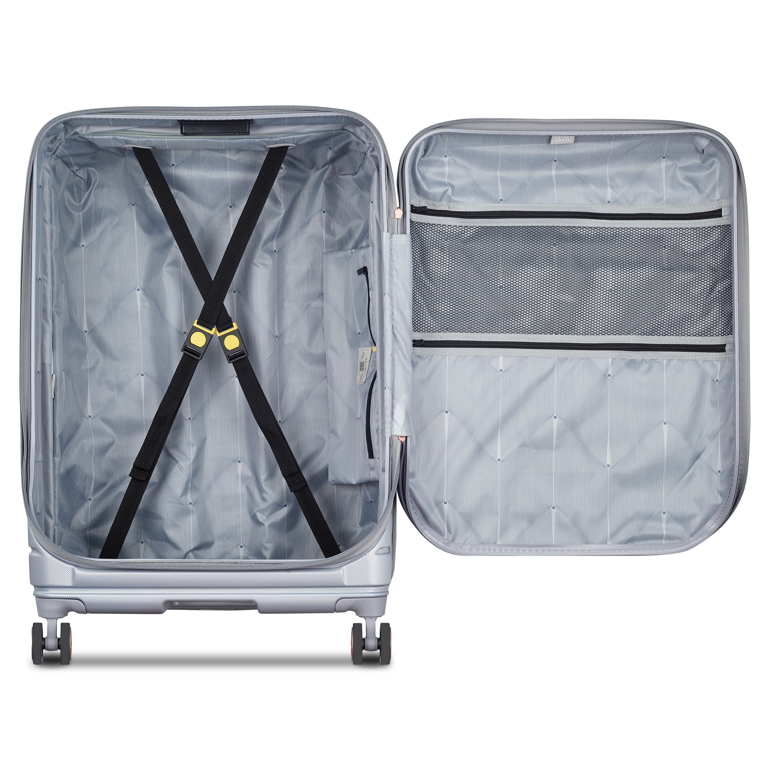 Delsey Paris Shadow 5.0 75cm Expandable Front-Open Check-in Suitcase in Platinum- interior in detail