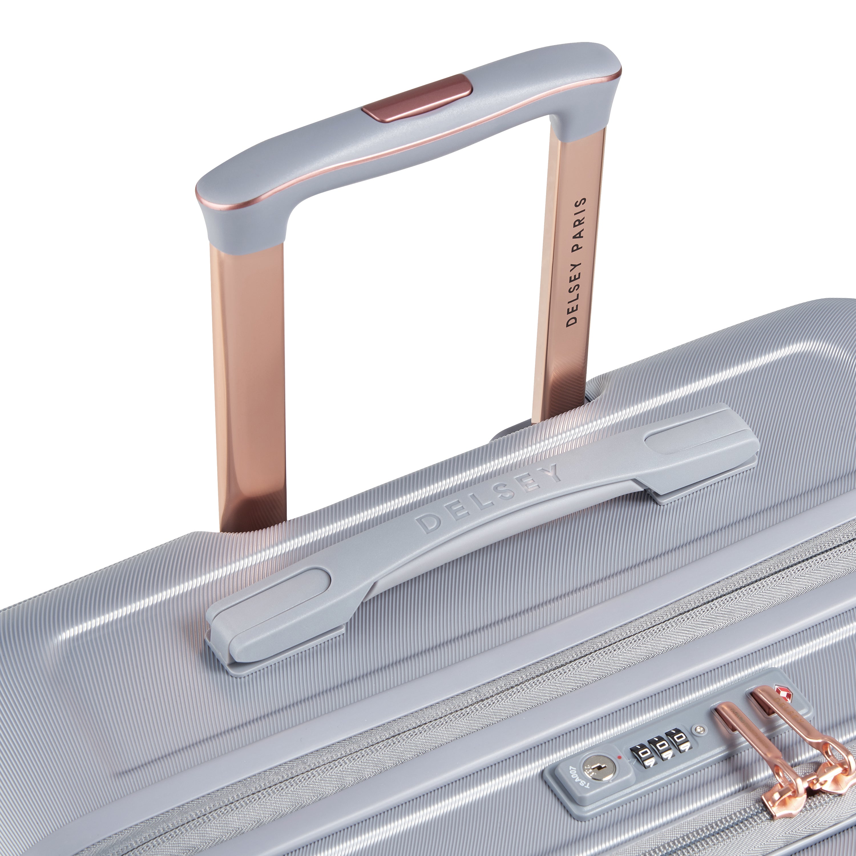 Delsey Paris Shadow 5.0 75cm Expandable Front-Open Check-in Suitcase in Platinum-telescopic handle in detail