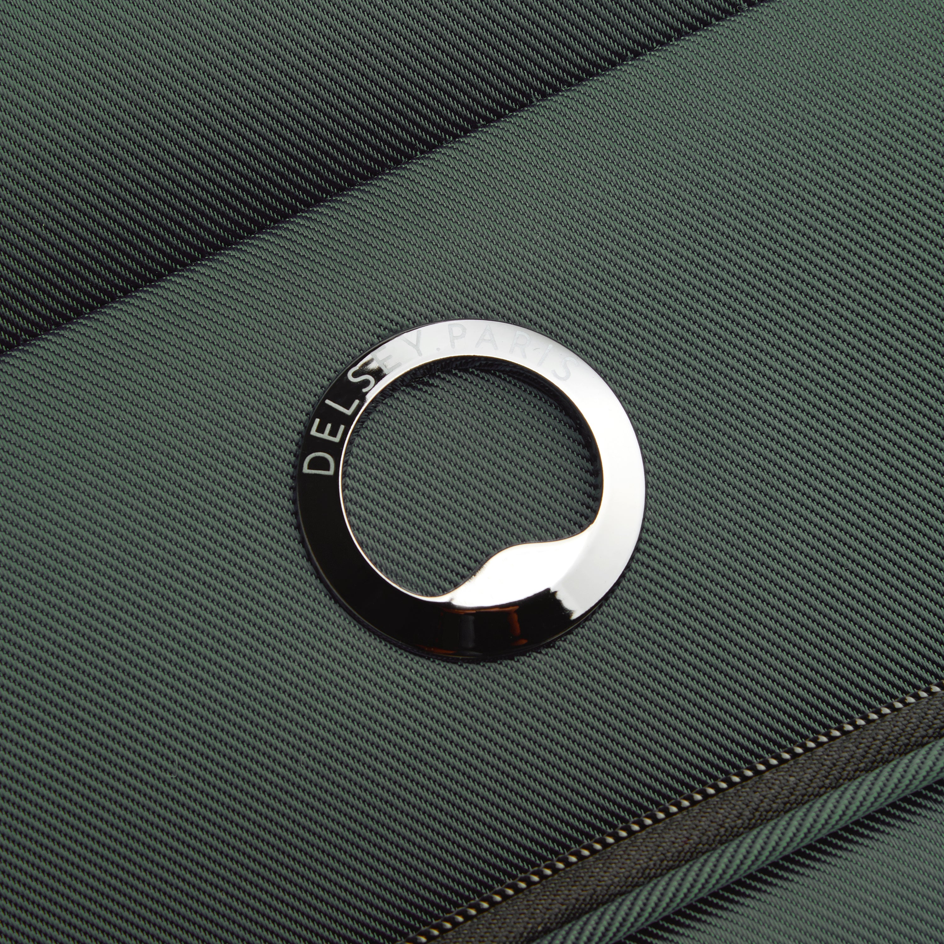Delsey Paris Sky Max 2.0 55cm Cabin Expandable Carry-On Suitcase in Green-logo close up