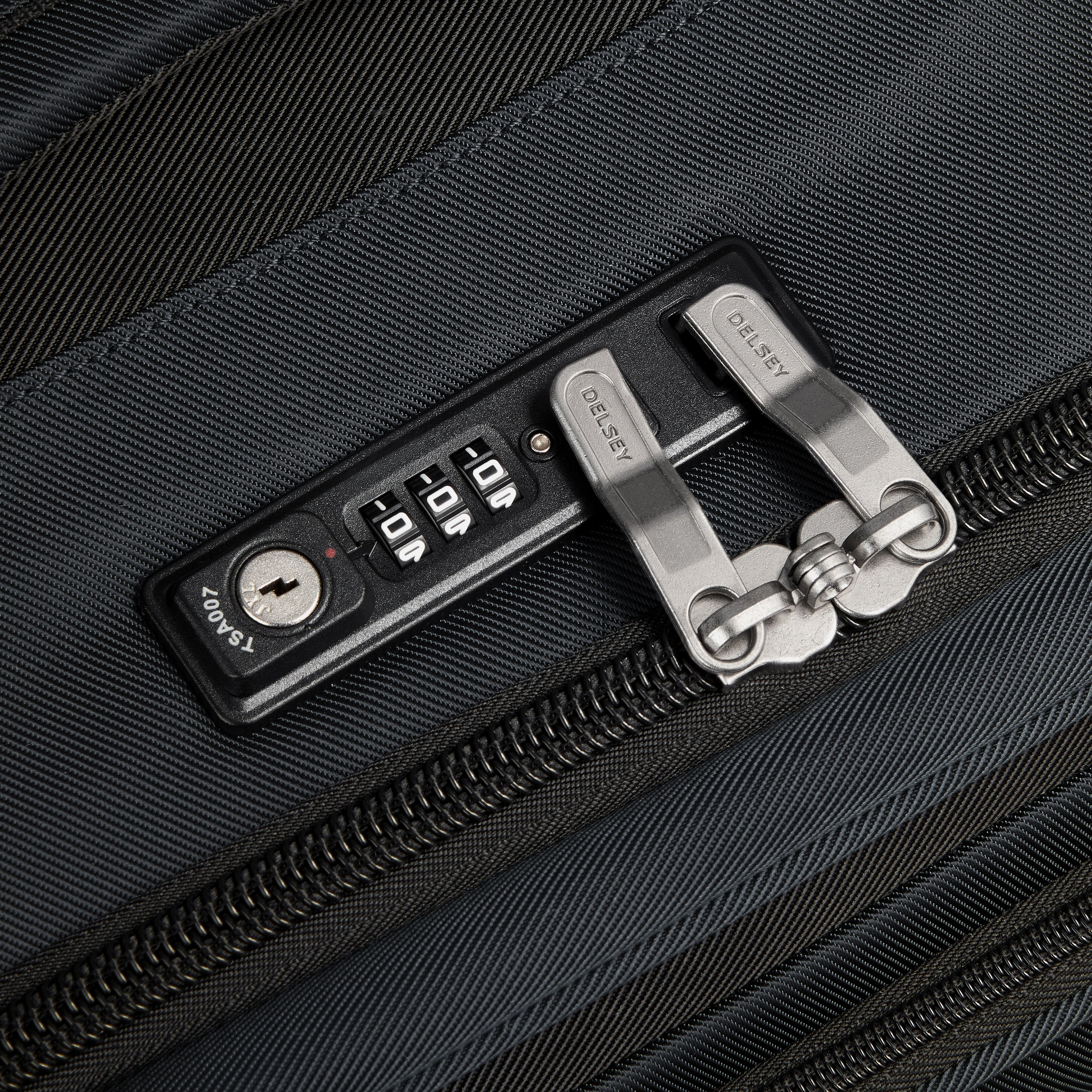 Delsey Paris Sky Max 2.0 55cm Cabin Expandable Carry-On Suitcase in Black-TSA lock in detail