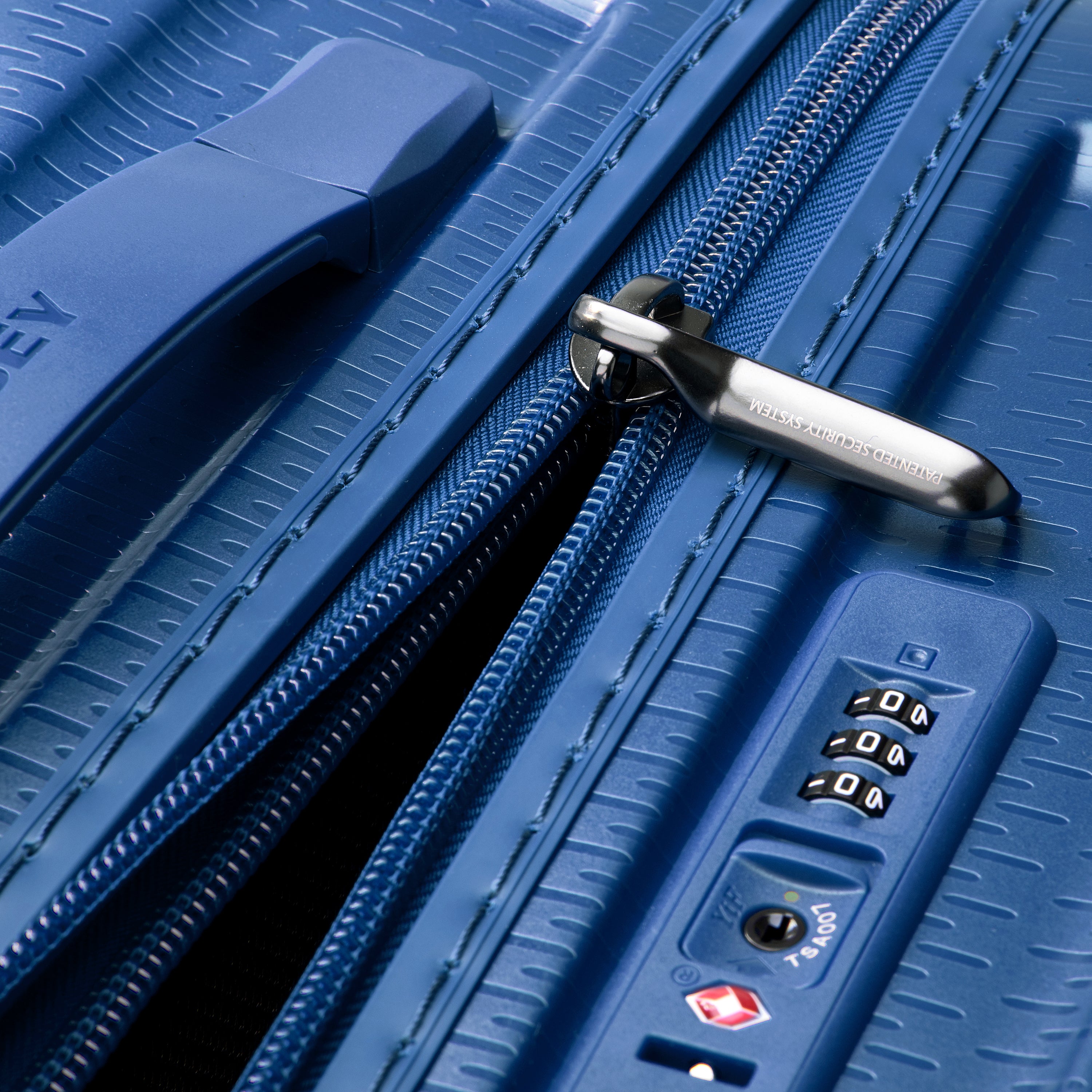 Delsey Paris Turenne 55cm Cabin Carry-On Suitcase in Dark Blue-TSA lock in detail
