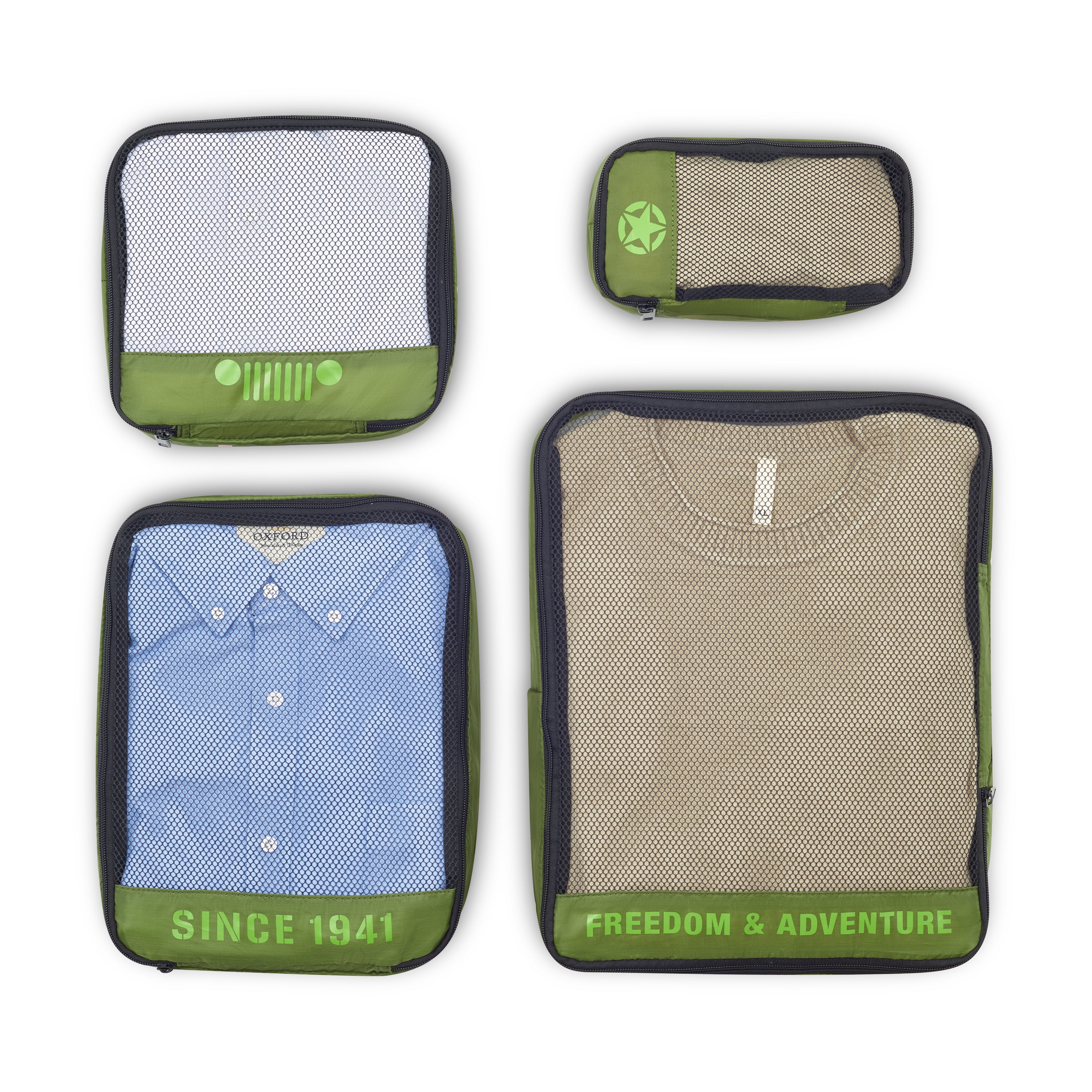 Jeep Packing Cubes Set of 4 Travel Organizer Bags in Green