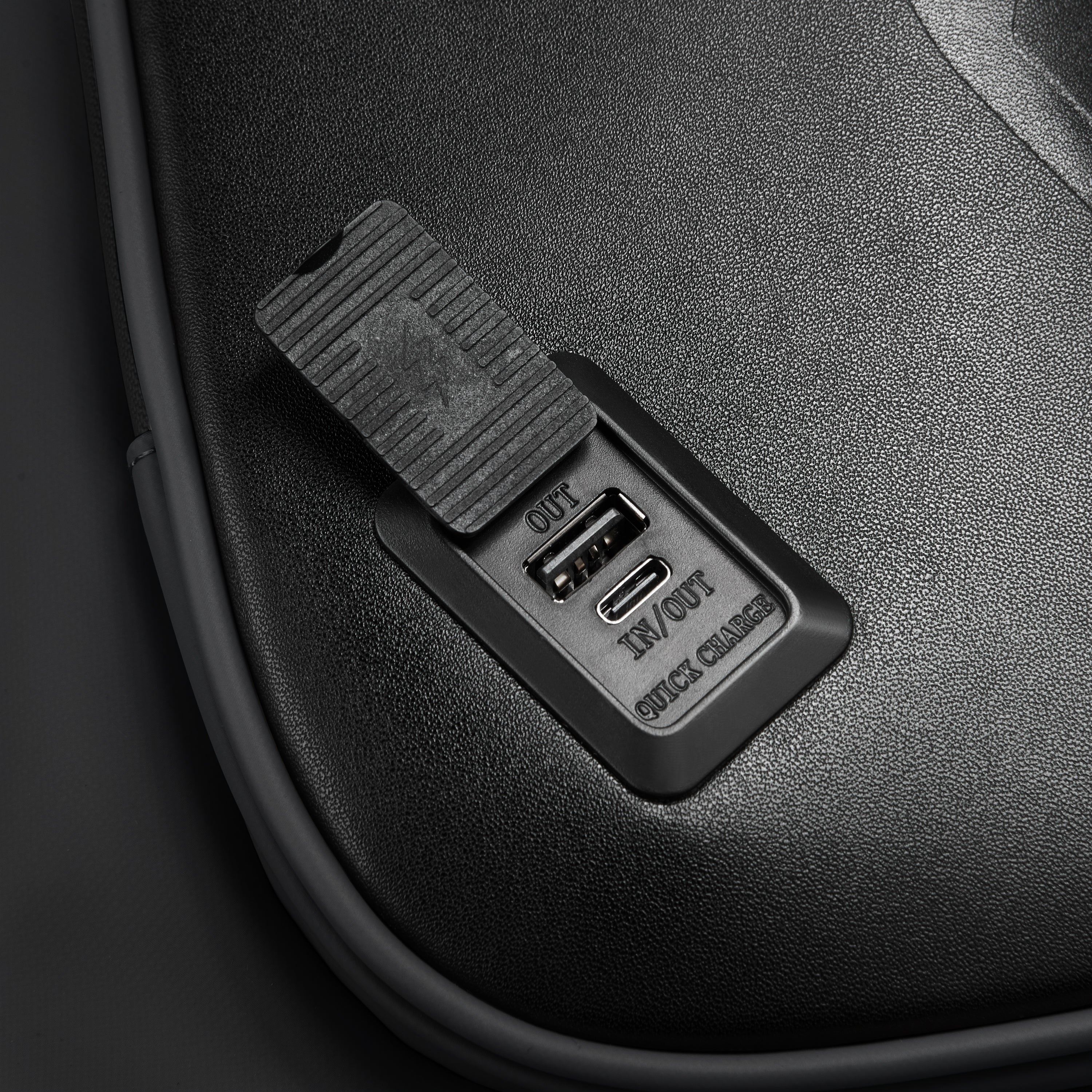 Peugeot Voyages 46cm Travel Laptop Backpack in Black-USB charging in detail